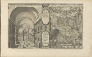 turecká mešita v Konstantinopoli; Keizerlijkhof v Číně Turksche se vysmívá van binnen / Interiér mešity S. Sophia v Konstantinopoli // Čínský Hof Pomp / Velkolepost dvora Emp. z Číny. (název na objektu) Východní Indie a O od Romeyn de Hooghe