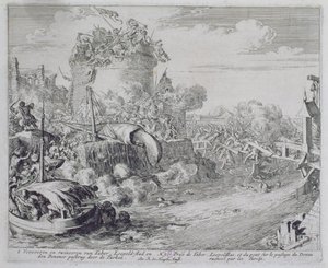 Vídeňský tiskový cyklus, Dobývání ostrova Tábor na předměstí Leopoldstadtu, 1683 od Romeyn de Hooghe