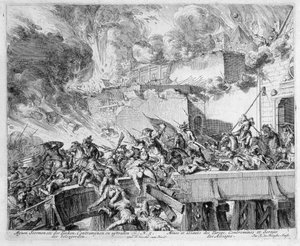 Vídeňský tiskový cyklus, exploze dolu a protiminu, nájezd na Turky, 1683 od Romeyn de Hooghe