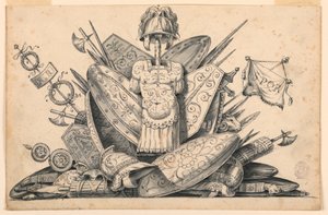 Kresba, trofej zbraní, 1830-1850 od Romolo Achille Liverani