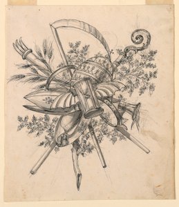 Kresba, trofej s okřídlenými přesýpacími hodinami, 1830-1850 od Romolo Achille Liverani