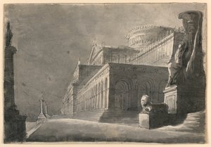 Scénický design, exteriér obrovského paláce od Romolo Achille Liverani