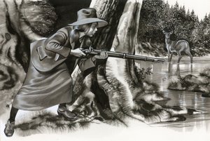 Annie Oakley střílí na jelena od Ron Embleton