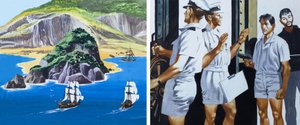 Muži Veselého Rogera: Pirátské vlajky padají (kvaš na papíře) od Ron Embleton