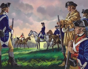 Kapitulace generála Cornwallise americkému veliteli v Yorktownu ve Virginii 19. října 1781 () (kvaš na papíře) od Ron Embleton