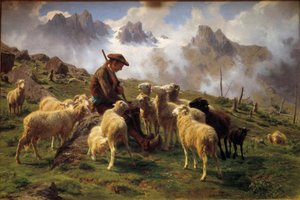 Obraz Alpský ovčák dává svým ovcím sůl od Rosy Bonheur (1822-1899) 1864 Ne. 0,68x1 m Chantilly, Musee Conde