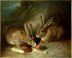 králíci. Obraz od Rosy Bonheur (1822-1899)