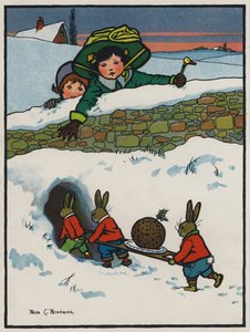 Vánoční večeře zajíčků (barva litho)