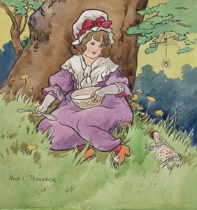 Malá slečna Muffetová (akvarel na kreslicí tabuli) od Rosa Petherick