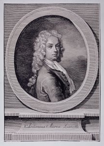 Portrét Antonia Maria Zanettiho, italského karikaturisty (rytina od Rosalba Giovanna (after) Carriera
