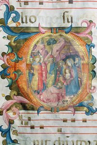Corale / Graduale no.5 Historická iniciála "O" zobrazující Klanění tří králů od Rossello Franchi