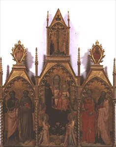 Madonna a dítě na trůnu se svatými (tempera na panelu)