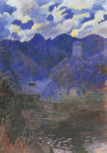 Úsvit jara v San Fruttuoso, Rubaldo Merello (1872-1922), olej na plátně, 98x69 cm. Itálie, 20. století.