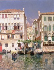Canal Grande se zvonicí St Maria Gloriosa dei Frari, Benátky (olej na desce)