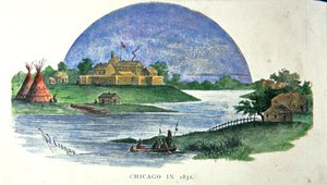 Chicago v roce 1831 (barevné lito) od Rudolf (after) Cronau