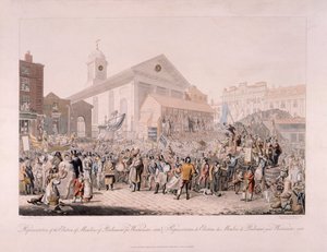 Volby v Covent Garden, Londýn, 1818.