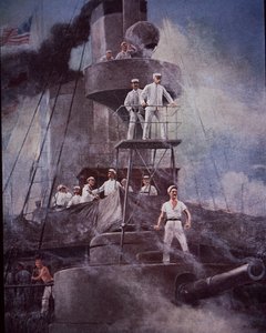 Španělsko-americká válka 1898, bitva o Manilský záliv, admirál Dewey řídí akci z vlajkové lodi Olympia