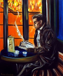 Gentleman v pařížské kavárně, 2025 (olej na plátně) od Ruslana Levandovska