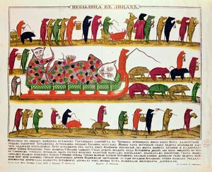 Pohřeb kočky myší, karikatura cara Petra Velikého (1672-1725) 1850 od Russian School
