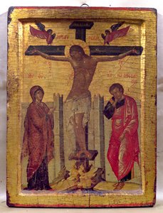 Kristus na kříži (tempera a plátkové zlato na panelu) od Russian School