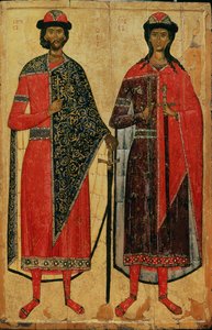 St. Boris a St. Gleb, ruská ikona, Moskevská škola, 14. století (tempera na panelu) od Russian School