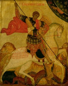 Svatý Jiří zabíjející draka (tempera na panelu) od Russian School