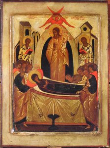 Usnutí Panny Marie (tempera a plátkové zlato na panelu) od Russian School