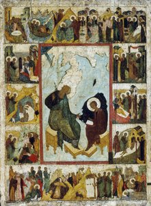 Svatý Jan Evangelista na Patmosu s výjevy z jeho života, počátek 16. století. od Russian icon.