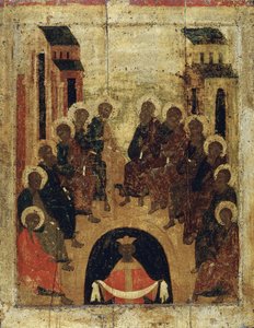 Sestoupení Ducha svatého na apoštoly, c1410. od Russian icon.