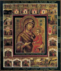 Panna Tichvinská s hraničními scénami, první čtvrtina 19. století. od Russian icon.