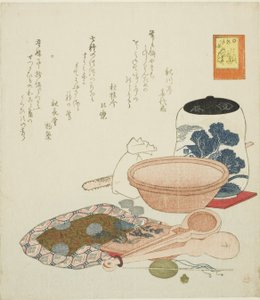 Sklenice, váhy a miska, č. 6 ze série "Králíčkovy chlubivé kousky (Usagi tegarabanaši)" od Ryuryukyo Shinsai