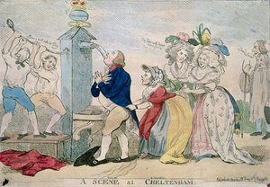 Scéna v Cheltenhamu. Satirical Cartoon, hospoda. 1788 od S.W. Fores