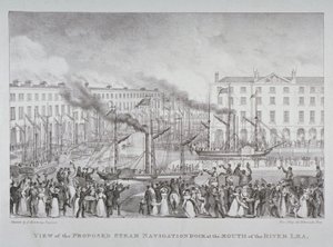 Pohled na navrhovaný přístav pro parní plavbu v ústí řeky Lea, asi 1835 od S. Hemming