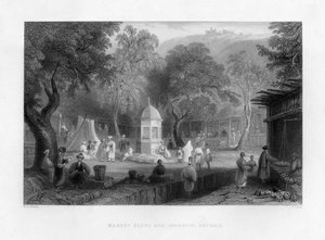 Trhová scéna a fontána v Antiochii, Turecko, 1841.