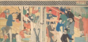 Prodejní místnost v budově zahraničního obchodu v Jokohamě, 1861. od Sadahide Utagawa