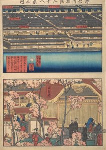 Dva pohledy: Nábřeží v Kaigan-cho, 3-chome a 4-chome a vchod do t..., 4. měsíc, 1860.