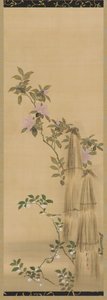 Růžové a bílé květy a slaměné krytiny, období Edo, 1761-1828. od Sakai Hoitsu