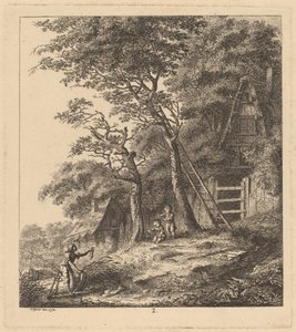 Rybář a dvě děti v krajině s doškovými chalupami, 1764. od Salomon Gessner