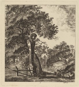 Zalesněná krajina se stádem koz a pastýřem, 1764. od Salomon Gessner