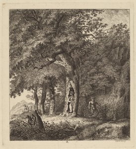 Zalesněná krajina s nymfou a satyrem, 1764. od Salomon Gessner