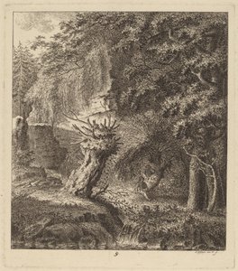 Zalesněná krajina s pollarizovaným stromem, 1764.