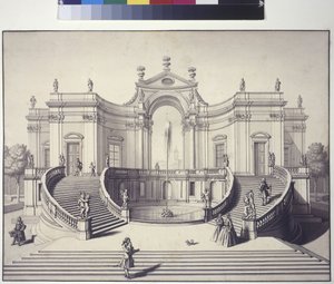 Celá strana: zahradní palác v zahradách Lichtenštejnského paláce, Rossau, Vídeň (kresba perem a tuší) od Salomon Kleiner