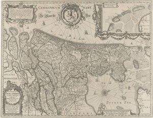 Topografická mapa Holandska Comitatus Hollandiae (název na objektu) od Salomon Rogiers