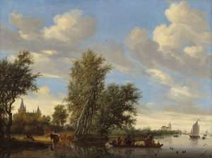 Říční krajina s trajektem, 1649.