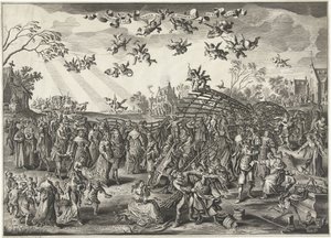 Manželská past: Alegorie manželství Obrázek huwelyxe ve tvaru fuyk (název na objektu) od Salomon Savery (attributed to)