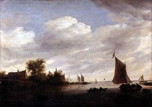 Ústí řeky s plachetnicemi (olej na panelu) od Salomon van Ruisdael or Ruysdael