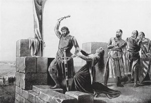 Alonso de Guzman hází dýku Donu Juanovi (litografie) od Salvador (after) Martinez Cubells