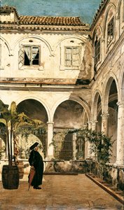 "" Otec Salabot v ambitu kláštera Saint Francois z Cádizu (Cadiz) "" Obraz Salvadora Viniegra y Lasso (1862-1915) 1881 Cádiz. Muzeum v Cádizu. Španělsko od Salvador Viniegra y Lasso de la Vega