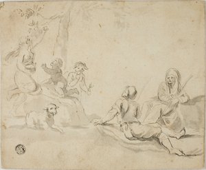 Sběrači jablek a odpočívající pastýři od Salvator Rosa