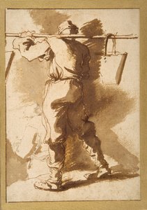Pohled zezadu na nosiče vody, další postava za ním (pero a tuš s rozmytím na papíře) od Salvator Rosa